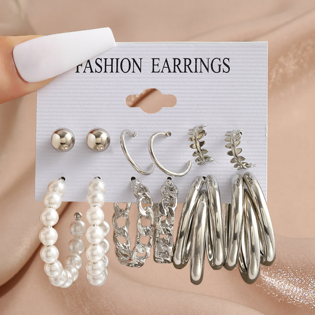 Perle Silber Farbe Ohrringe Set