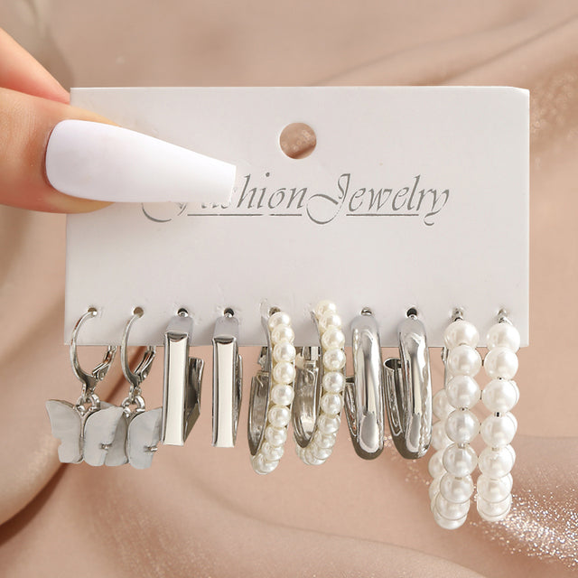 Perle Silber Farbe Ohrringe Set
